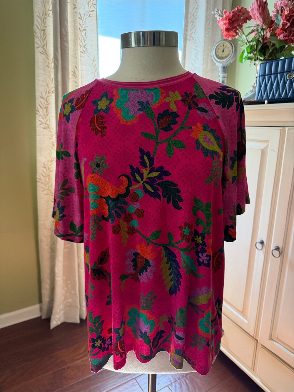 Johnny Was Bright Pink Floral Short-Sleeve Tee
